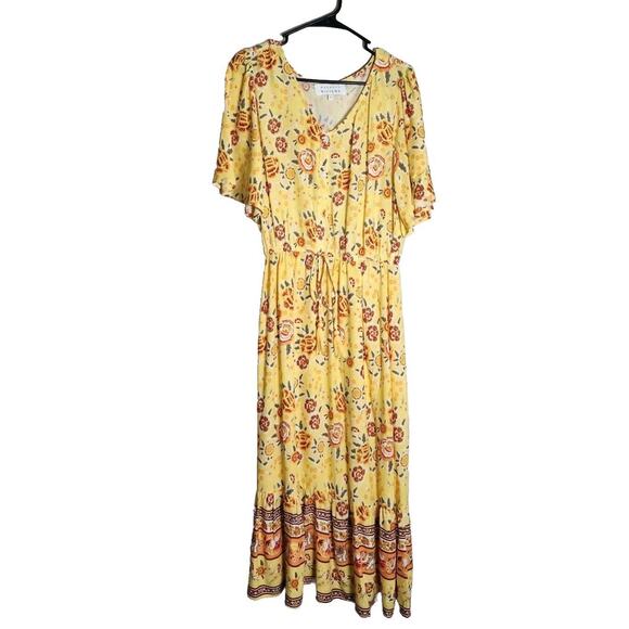 Margaux Riviera Maxi Dress Size Small Yellow Floral Boho Short Sleeve - Picture 1 of 5